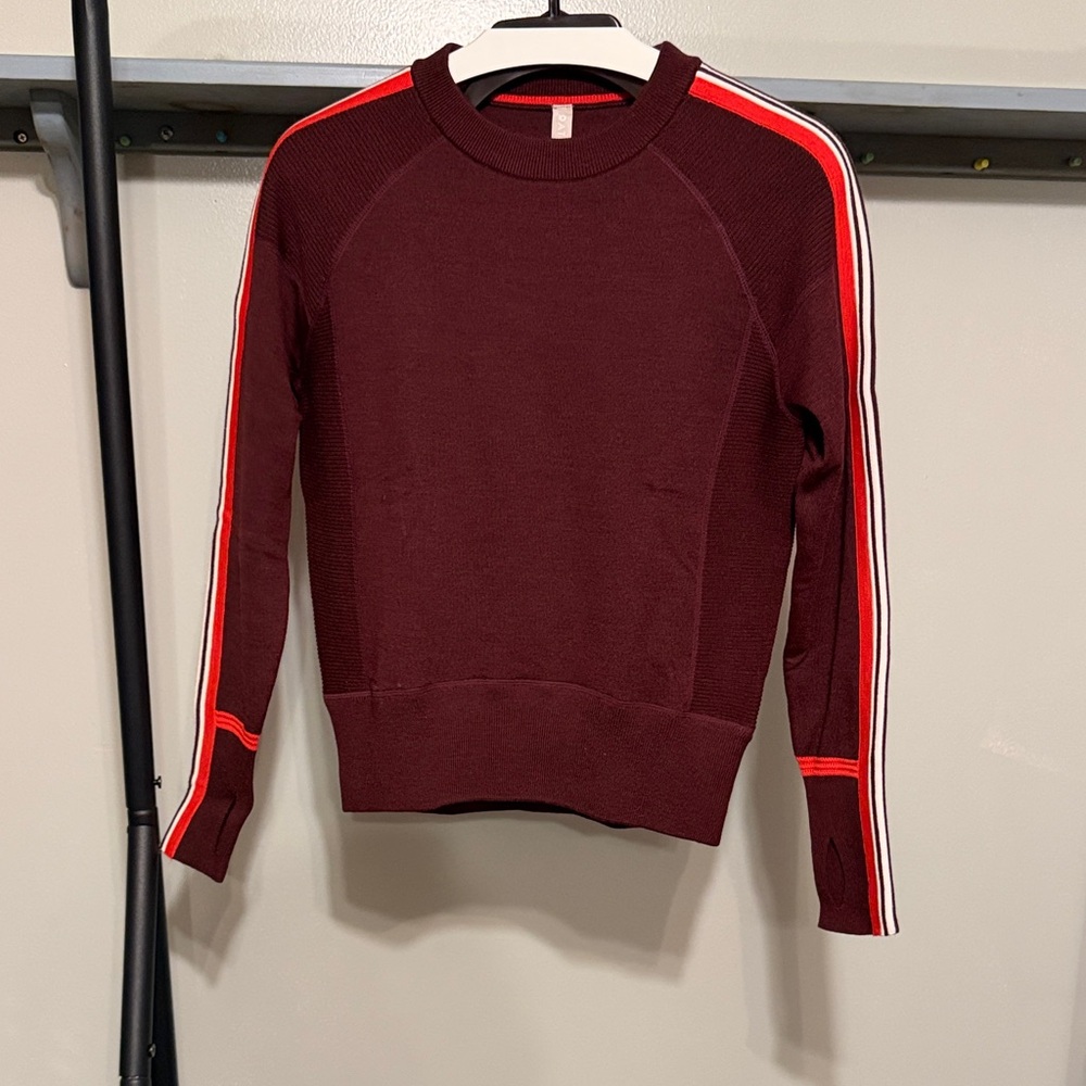 Athleta women’s  Burgundy Sweater with Red Stripes